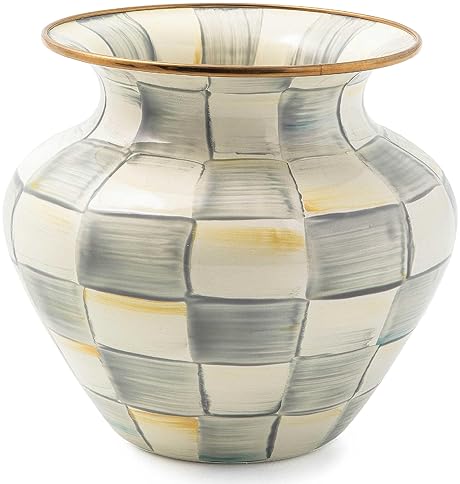 MACKENZIE-CHILDS Large Enamel Vase, Unique Gray-and-White Flower Vase for Living Room Décor