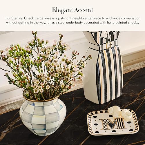 MACKENZIE-CHILDS Large Enamel Vase, Unique Gray-and-White Flower Vase for Living Room Décor