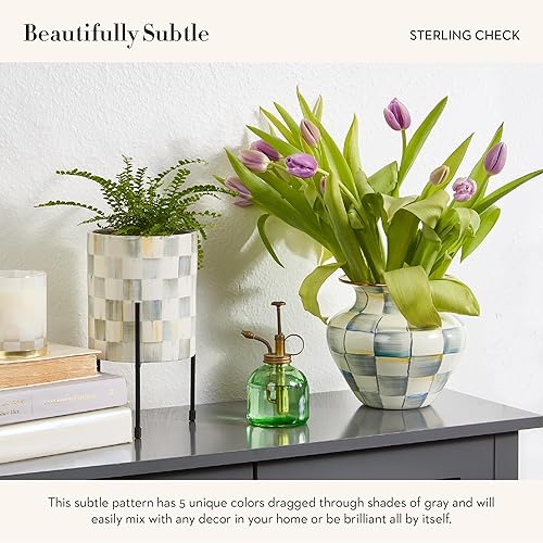 MACKENZIE-CHILDS Large Enamel Vase, Unique Gray-and-White Flower Vase for Living Room Décor