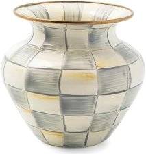 MACKENZIE-CHILDS Large Enamel Vase, Unique Gray-and-White Flower Vase for Living Room Décor