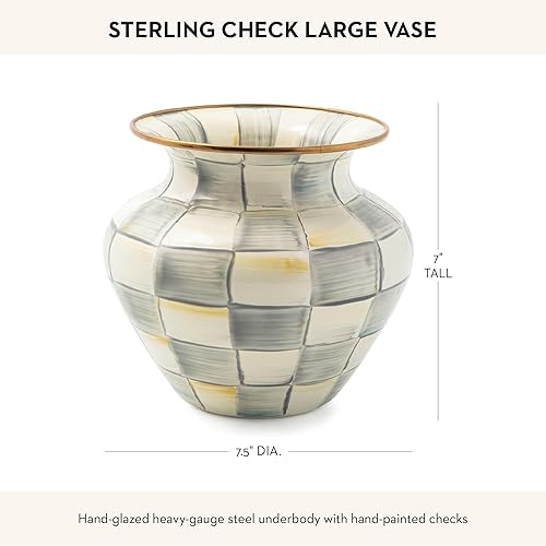 MACKENZIE-CHILDS Large Enamel Vase, Unique Gray-and-White Flower Vase for Living Room Décor