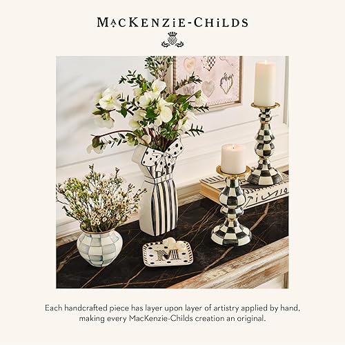 MACKENZIE-CHILDS Large Enamel Vase, Unique Gray-and-White Flower Vase for Living Room Décor