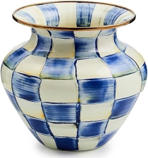 MACKENZIE-CHILDS Large Enamel Vase - Blue-and-White Royal Check, Unique Living Room Flower Decor
