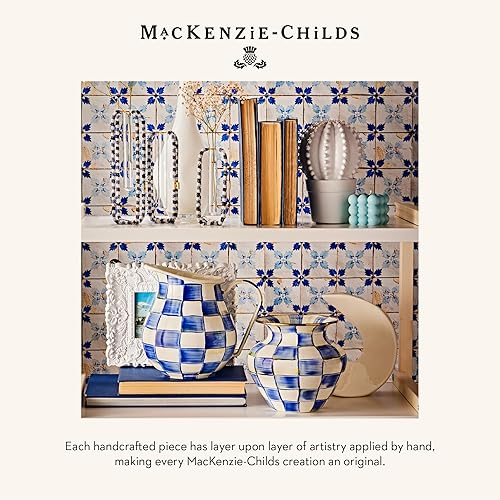 MACKENZIE-CHILDS Large Enamel Vase - Blue-and-White Royal Check, Unique Living Room Flower Decor
