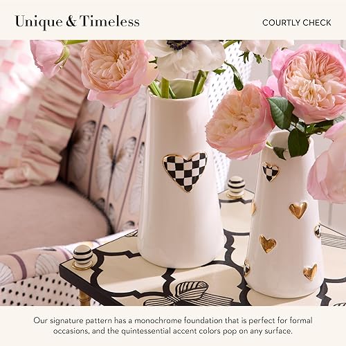 MACKENZIE-CHILDS Short Black-and-White Courtly Check Ceramic Vase