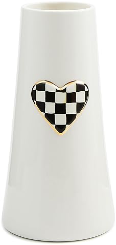 MACKENZIE-CHILDS Tall Black-and-White Courtly Check Ceramic Vase