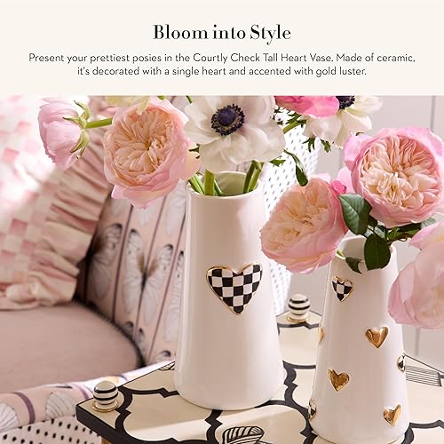 MACKENZIE-CHILDS Tall Black-and-White Courtly Check Ceramic Vase