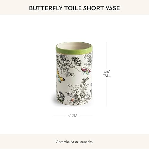 MACKENZIE-CHILDS Butterfly Toile Ceramic Vase, Unique Flower Decor, Short Vase