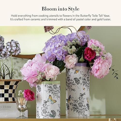 MACKENZIE-CHILDS Butterfly Toile Ceramic Vase, Unique Tall Flower Decor