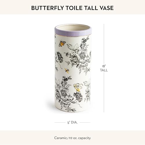 MACKENZIE-CHILDS Butterfly Toile Ceramic Vase, Unique Tall Flower Decor