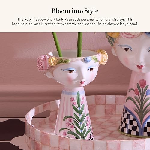 MACKENZIE-CHILDS Short Rosy Meadow Lady Ceramic Vase - Unique Decor