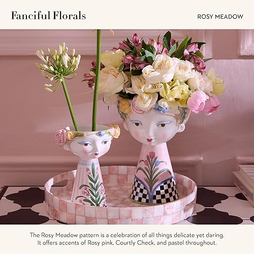 MACKENZIE-CHILDS Short Rosy Meadow Lady Ceramic Vase - Unique Decor