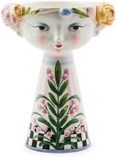 MACKENZIE-CHILDS Short Rosy Meadow Lady Ceramic Vase - Unique Decor