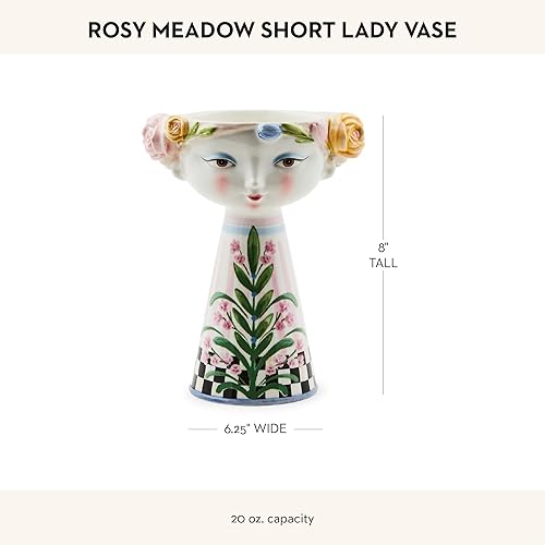 MACKENZIE-CHILDS Short Rosy Meadow Lady Ceramic Vase - Unique Decor