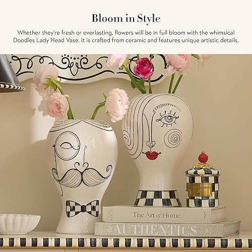 MACKENZIE-CHILDS Doodles Lady Head Ceramic Vase - Decorative Home Decor