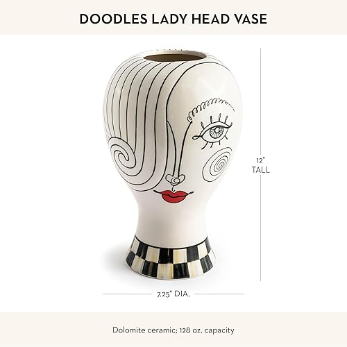 MACKENZIE-CHILDS Doodles Lady Head Ceramic Vase - Decorative Home Decor