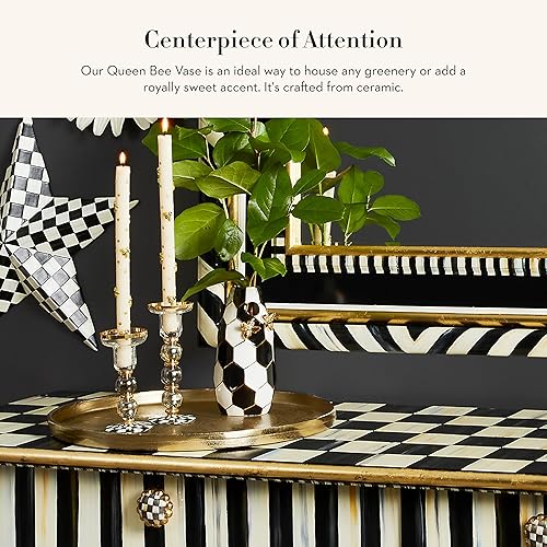 MACKENZIE-CHILDS Ceramic Queen Bee Flower Vase, Black-and-White Decor for Living Room or Bedroom