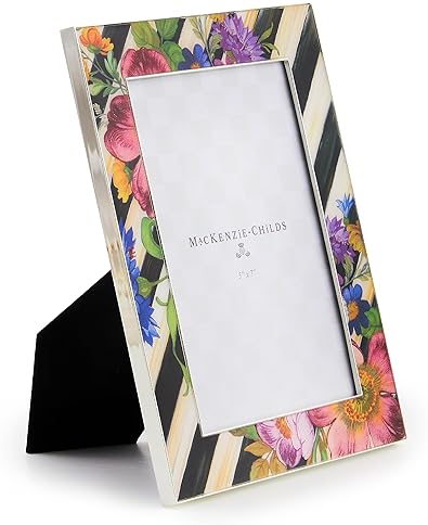 MACKENZIE-CHILDS Silver-Plated 5x7 Family Picture Frame with Courtly Stripe Flower Market Design
