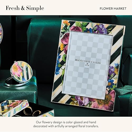 MACKENZIE-CHILDS Silver-Plated 5x7 Family Picture Frame with Courtly Stripe Flower Market Design