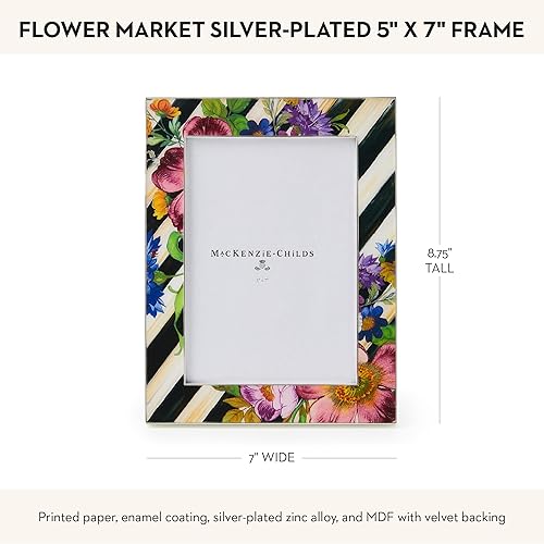 MACKENZIE-CHILDS Silver-Plated 5x7 Family Picture Frame with Courtly Stripe Flower Market Design