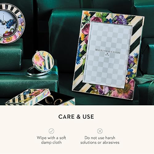 MACKENZIE-CHILDS Silver-Plated 5x7 Family Picture Frame with Courtly Stripe Flower Market Design