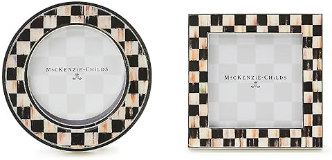 MACKENZIE-CHILDS Silver-Plated Photo Frames Set, Family Picture Frames, Courtly Check Design