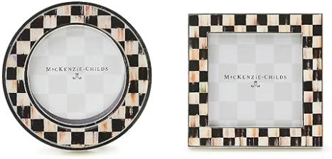 MACKENZIE-CHILDS Silver-Plated Photo Frames Set, Family Picture Frames, Courtly Check Design