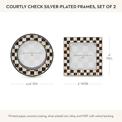 MACKENZIE-CHILDS Silver-Plated Photo Frames Set, Family Picture Frames, Courtly Check Design