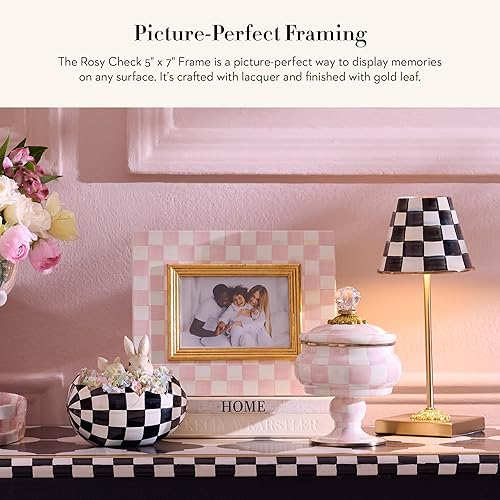 MACKENZIE-CHILDS Family Picture Frame, Pink-and-White Rosy Check, 5x7