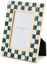 MACKENZIE-CHILDS 4x6 Lacquer Family Picture Frame in Black-and-White Courtly Check