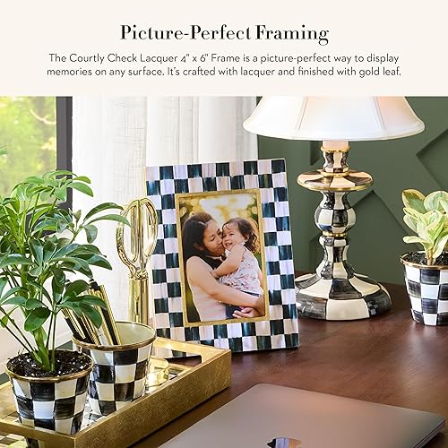 MACKENZIE-CHILDS 4x6 Lacquer Family Picture Frame in Black-and-White Courtly Check