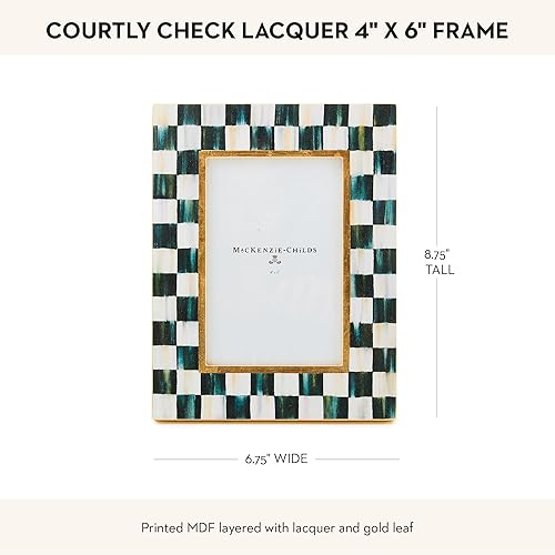 MACKENZIE-CHILDS 4x6 Lacquer Family Picture Frame in Black-and-White Courtly Check