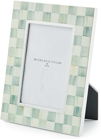 MACKENZIE-CHILDS Gray-and-White Sterling Check 4x6 Family Picture Frame