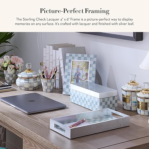 MACKENZIE-CHILDS Gray-and-White Sterling Check 4x6 Family Picture Frame