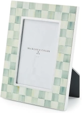 MACKENZIE-CHILDS Gray-and-White Sterling Check 4x6 Family Picture Frame