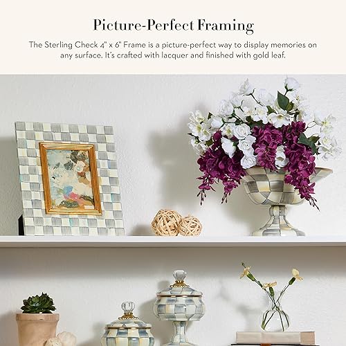 MACKENZIE-CHILDS Gray-and-White Sterling Check 4x6 Decorative Picture Frame