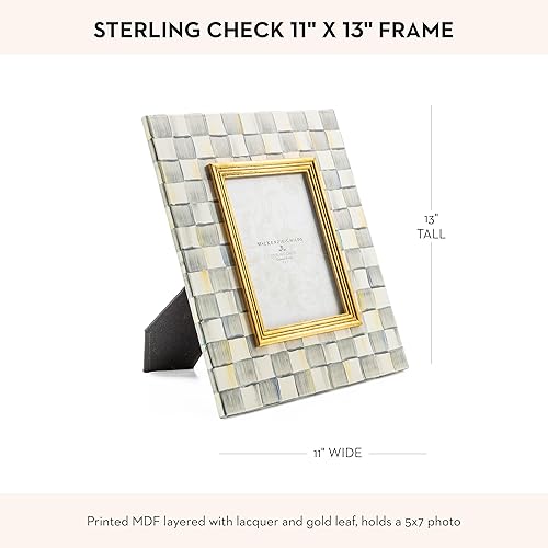 MACKENZIE-CHILDS Enamel 5x7 Cute Family Picture Frame, Gray & White Check Design