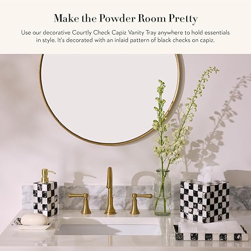 MACKENZIE-CHILDS Capiz Vanity Tray in Black-and-White Courtly Check Design
