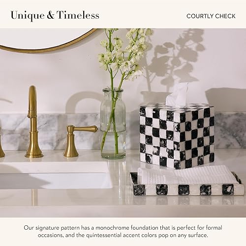 MACKENZIE-CHILDS Capiz Vanity Tray in Black-and-White Courtly Check Design