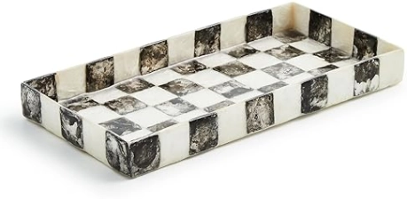 MACKENZIE-CHILDS Capiz Vanity Tray in Black-and-White Courtly Check Design