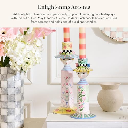 MACKENZIE-CHILDS Rosy Meadow Lady Ceramic Candle Holders Set - Candle Holder Decor
