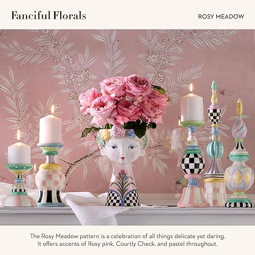 MACKENZIE-CHILDS Rosy Meadow Lady Ceramic Candle Holders Set - Candle Holder Decor