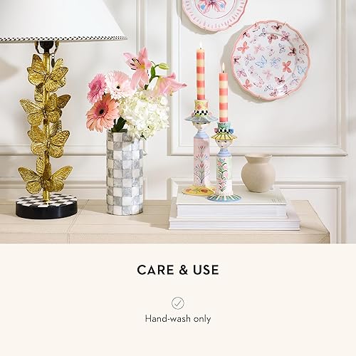 MACKENZIE-CHILDS Rosy Meadow Lady Ceramic Candle Holders Set - Candle Holder Decor