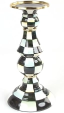 MacKenzie-Childs Courtly Check Enamel Pillar Candlestick - Black and White Candle Stand - Large