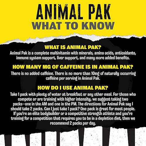 Universal Nutrition Animal Pak All-in-One Multivitamin Pack for Daily Men & Women - Zinc, Vitamins C, B, D, Amino Acids - Immune Support - 30 Count