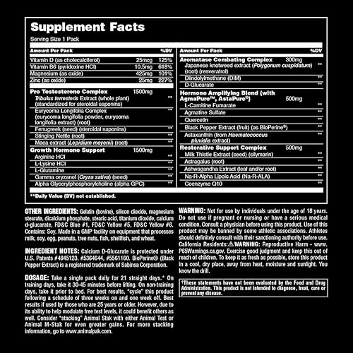 Universal Nutrition Animal Stak Natural Hormone Booster with Tribulus - Testosterone Support for Athletes - Estrogen Blockers - 1 Month Cycle