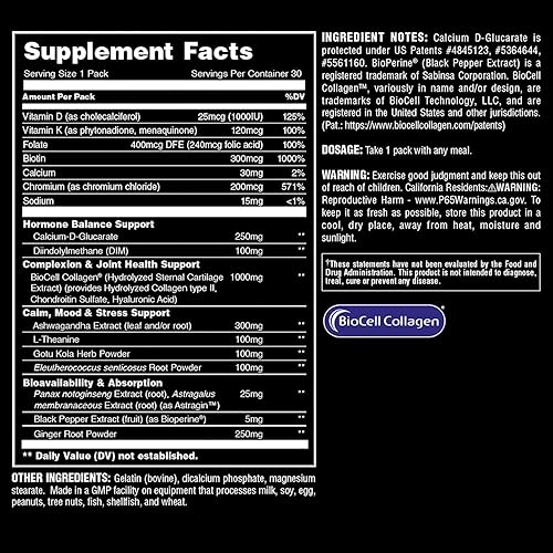 Universal Nutrition Women's Alpha F Comprehensive Formula - Supports Hormonal Balance, Skin, Hair, Nails, Mood & Stress - 30 Packs