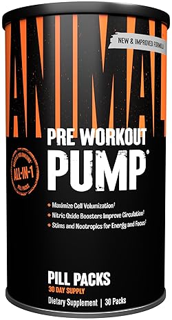Universal Nutrition Animal Pump Pre-Workout Supplement for Energy, Focus, and Muscle with Nitric Oxide Boosters - Stims, Nootropics, Creatine - 30 Packs