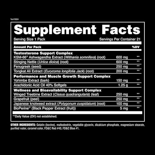 Universal Nutrition Animal Test Testosterone Booster for Men - Male Enhancing Supplement for Strength Athletes & Bodybuilders - Stamina, Endurance, Muscle Growth - 21 Day Cycle