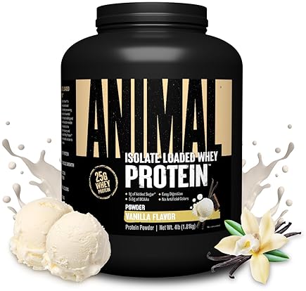 Universal Nutrition Vanilla Animal Whey Isolate Protein Powder - 25g Protein, Muscle Builder for Men & Women - Pre & Post Workout Recovery with Digestive Enzymes - Low Sugar - 4 lbs